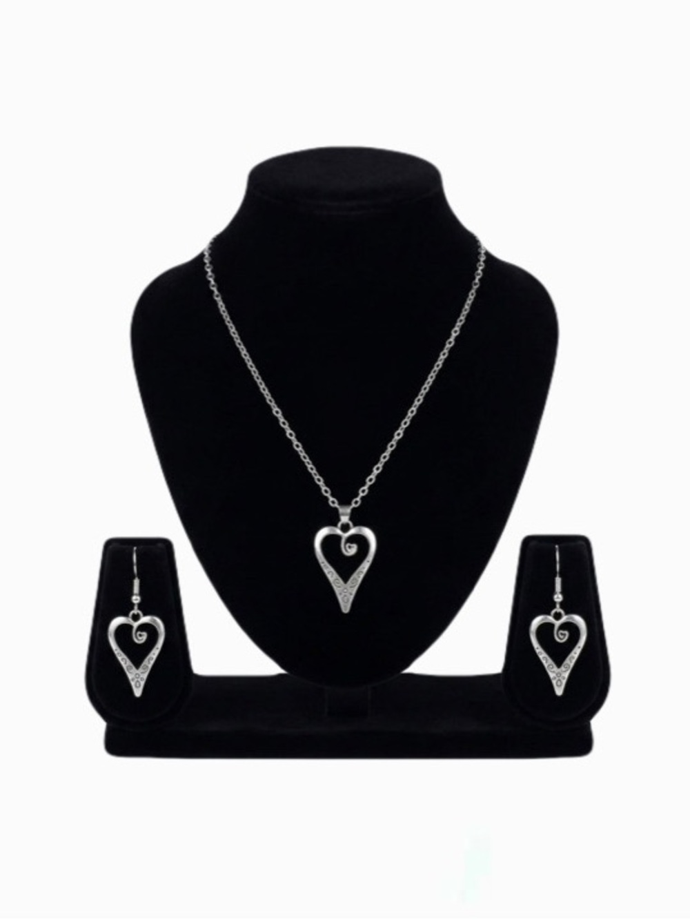 New Boho Artisan Sterling Silver Whimsical Heart Necklace & Earrings Jewelry Set
